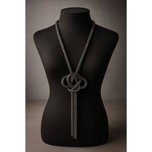 💎 Silver Metallic Rope Knot Lariat Necklace – Statement Long Chain‎ Choker